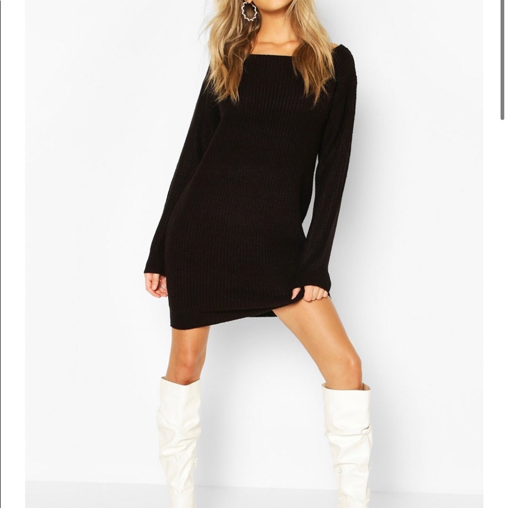 Slash Neck Fisherman Sweater Dress